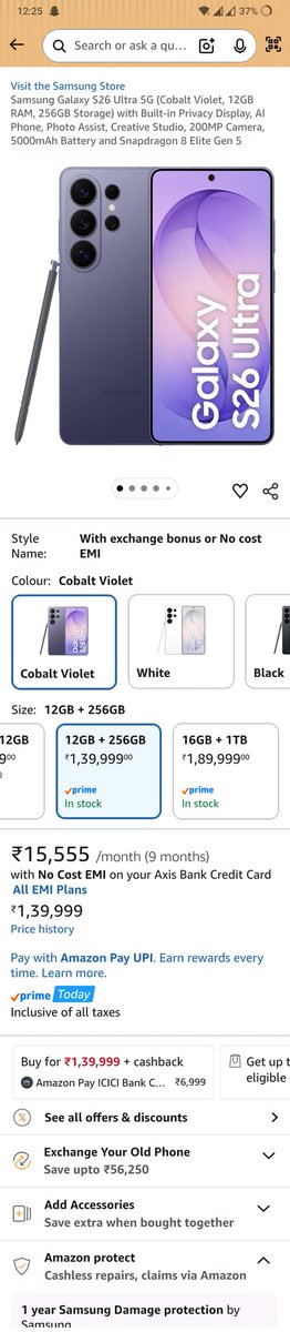 Shinchannikh's tweet photo. @SamsungIndia @AmazonHelp 
Those who've pre ordered are getting s26 ultra are getting it by match 15th while those who are ordering now are getting it instantly? How is this fair? 
Please do something about it. I'm already regretting ordering it on Amazon. https://t.co/rREKNEnRcz