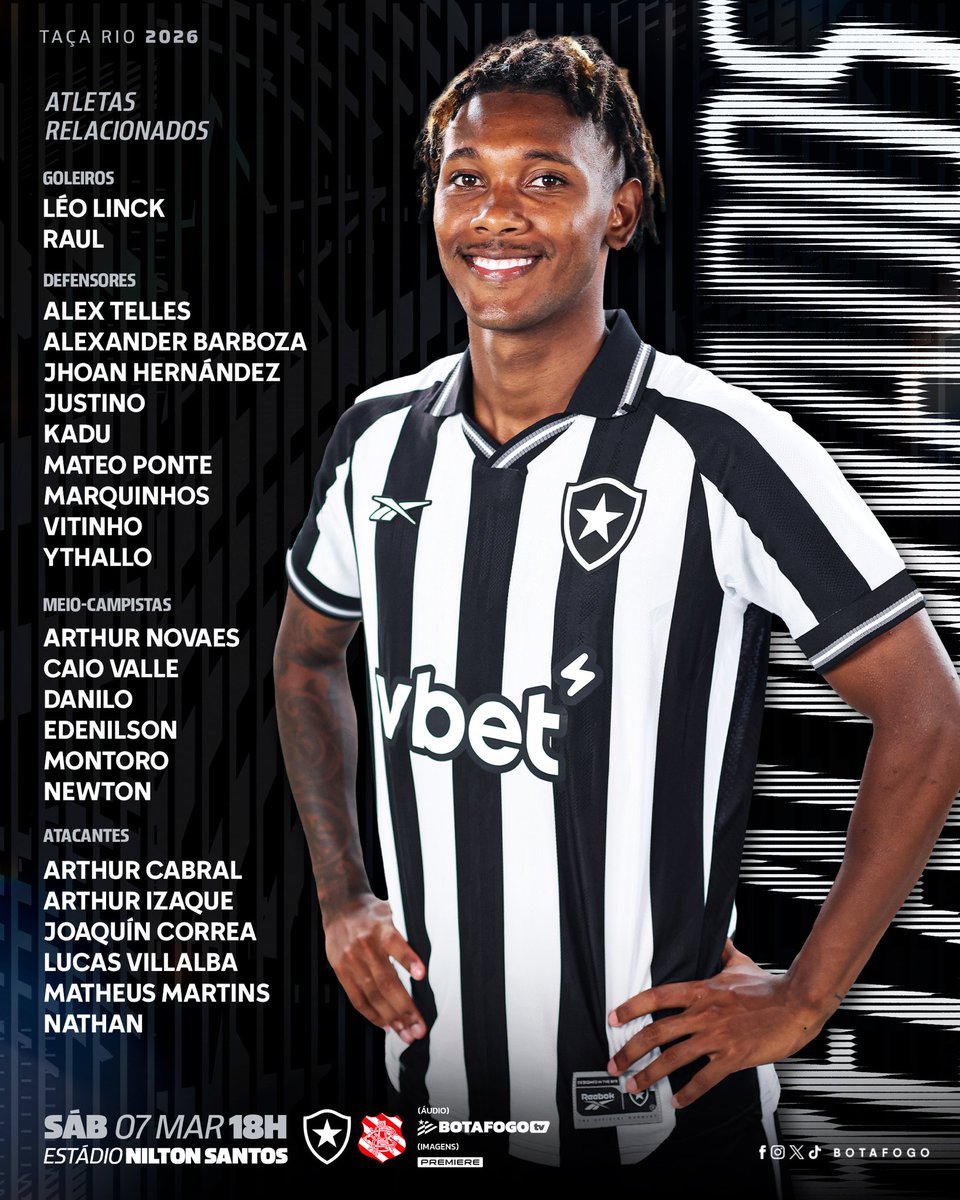 Atletas relacionados para o confronto sábado! 📄🔥 #VamosBOTAFOGO