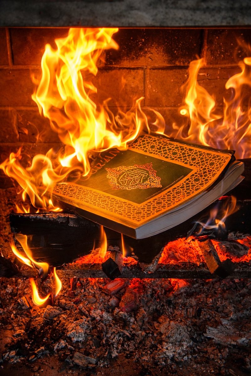 AlexDuncanTX's tweet photo. The visual representation of the burning of the Quran is an example of where this demonic ideology will lead you….Hell. https://t.co/4XJ70rZXEH