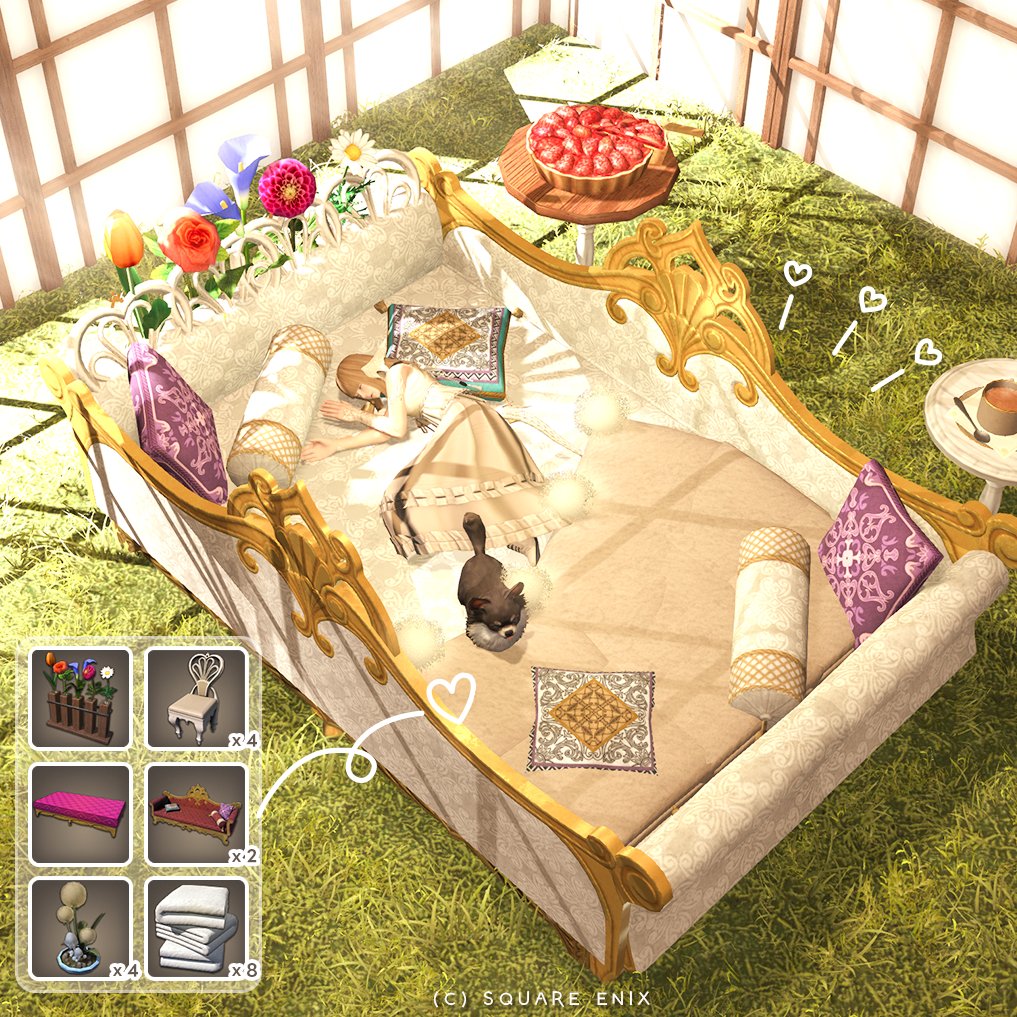 【画像】FF14ハウジング職人の新作が話題、ベッドレシピと鳥カゴスタジオが素敵すぎる