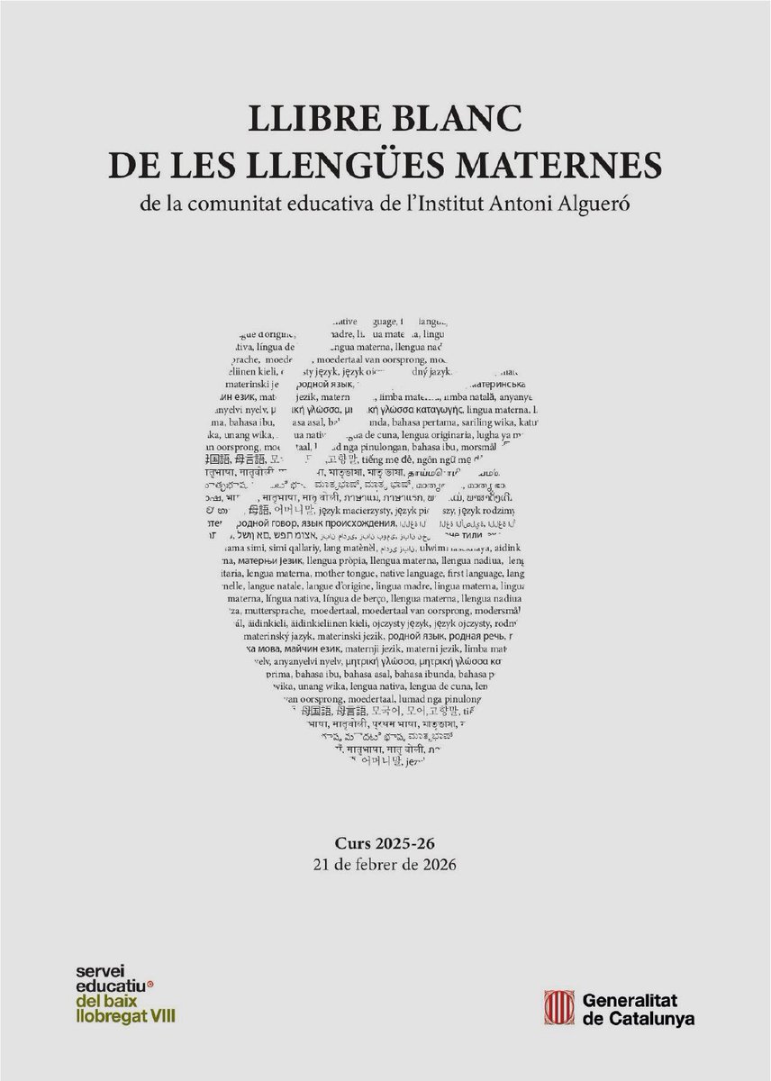 ifp_alguero's tweet photo. Post X

71 llengües maternes bateguen a Esplugues i Sant Just! 📚🌍
El 21 de febrer vam presentem el Llibre Blanc de les Llengües Maternes: una fita d’interculturalitat amb coberta de l'alumnat de l’#IFPAlgueró.
Trobaràs el PDF a la nostra web 👇
https://t.co/4SQnpc10tW

@BaixLic https://t.co/9prZJbIpUM
