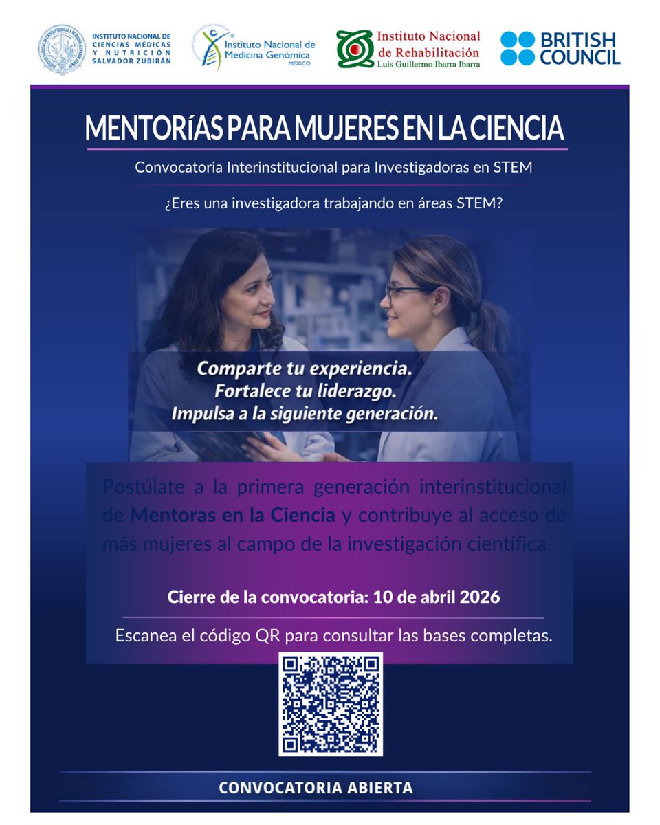 INR_MX's tweet photo. 🔬 Las científicas también abren camino para otras.

Está abierta la convocatoria para integrar la primera generación interinstitucional del programa Mentorías para Mujeres en la Ciencia 2026. https://t.co/7tPms7lHcF