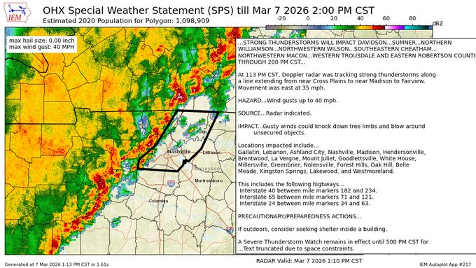A larger Special Weather Statement for all of Sumner until 2PM