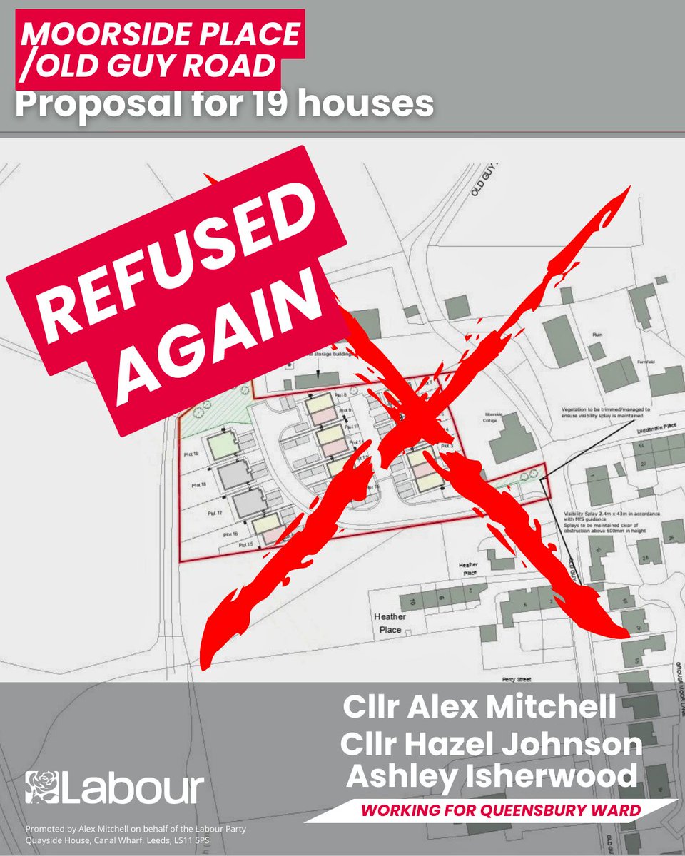 AlMitchell89's tweet photo. 📢 19 homes at Moorside Place / Old Guy Road REFUSED. Officers cited our objections highlighting Green Belt harm, highway safety at the 90° bend, landscape impact, lack of affordable housing, and missing ecology/mining evidence. Second refusal for this site. https://t.co/9iemqBBnxe