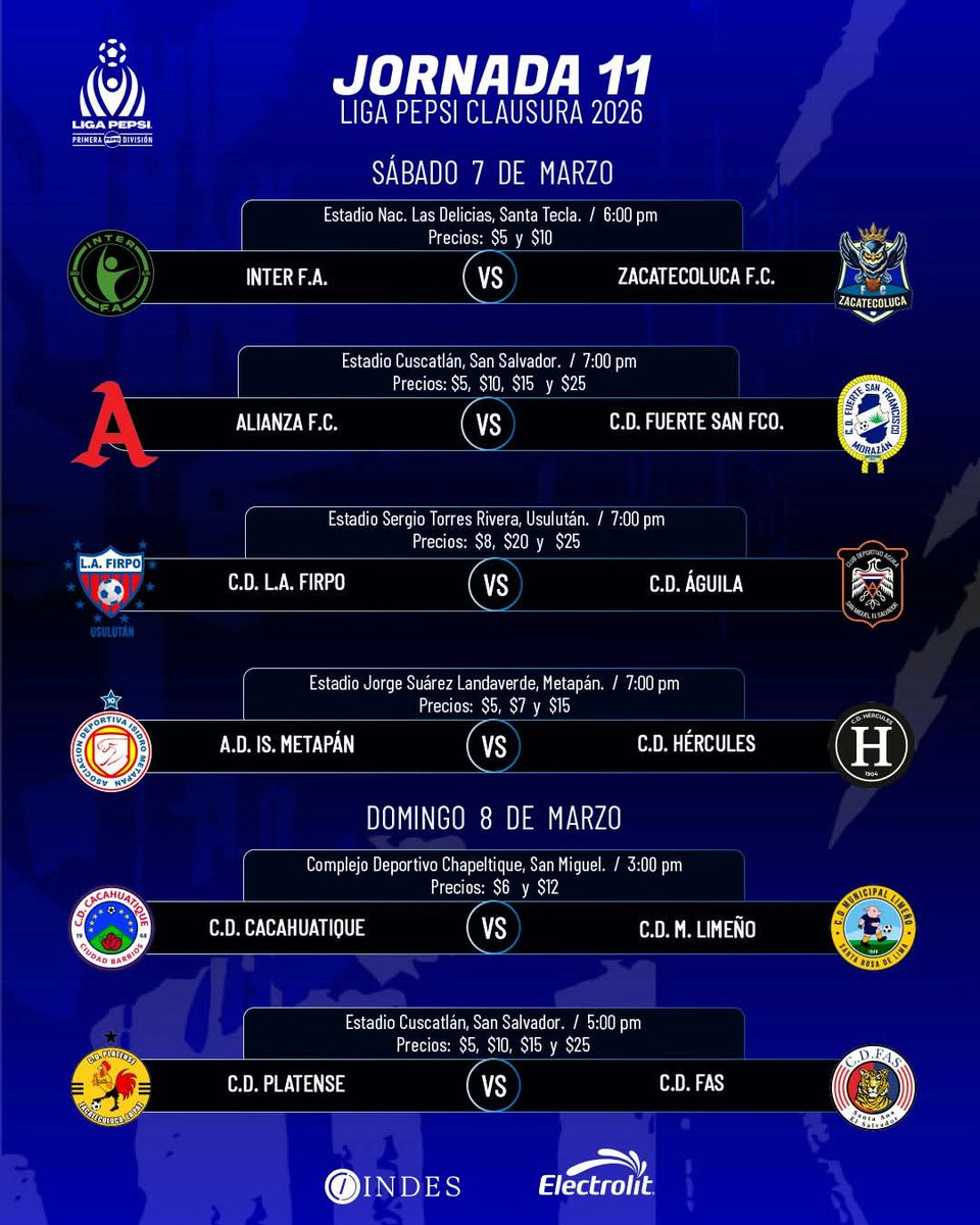 MRDeportivaES's tweet photo. Hoy inicia la fecha 11 de Primera División. 

#Laradiowebdelfutbonsalvadoreño https://t.co/h37dcrIKxd