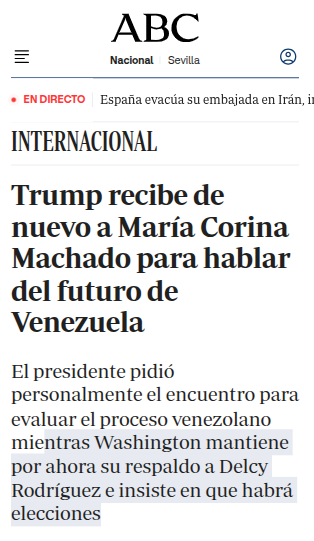 El chavismo está a días de enfrentar su peor pesadilla... la voluntad del pueblo.

Según informa el diario ABC de España, en relación a la segunda visita de MCM al presidente Trump, habría sido el propio presidente quien personalmente solicitó el encuentro, para conocer de