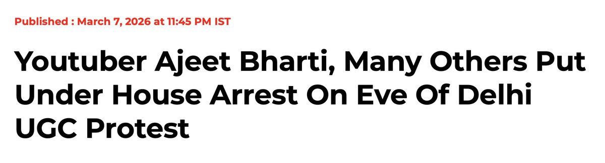 sunitamishraa's tweet photo. Allow violent protests, but stop peaceful ones?
House-arresting citizens @ajeetbharti for wanting to protest peacefully is not governance — it is suppression.
We did not vote for this @narendramodi You may try to silence us today, but voices raised for truth always find their way https://t.co/B4nItp9feI