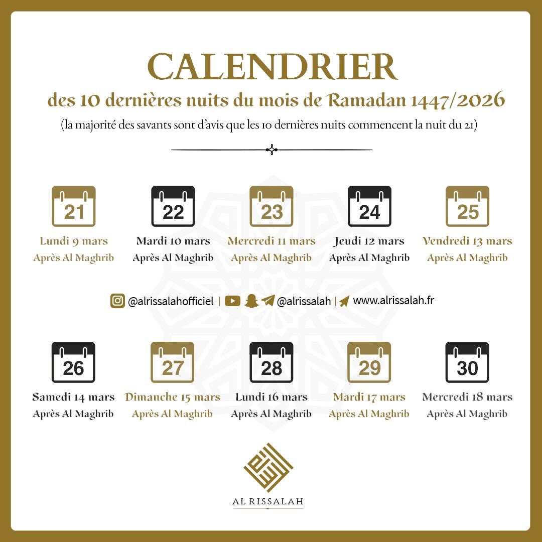 moussa_tawhid's tweet photo. Calendrier des 10 dernières nuits du mois de Ramadan.

Partagez ce poste enfin que vous soyez la cause d'un bien. https://t.co/uDpyqqoAOL
