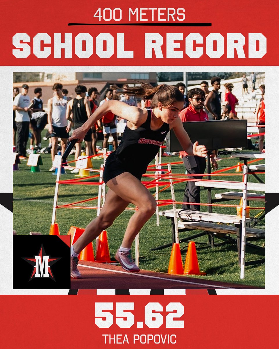 NEW RECORD! Thea Popovic breaks her own school record in the 400 Meters today at the Bluebonnet Invitational with a time of 55.62! #GoMavs
