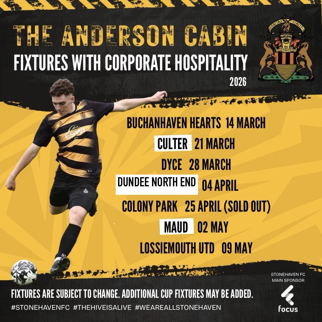 As a result of today’s win, there is an opportunity for hospitality for the Dundee North End game.

Please email stonehavenfc@gmail.com to register your interest
