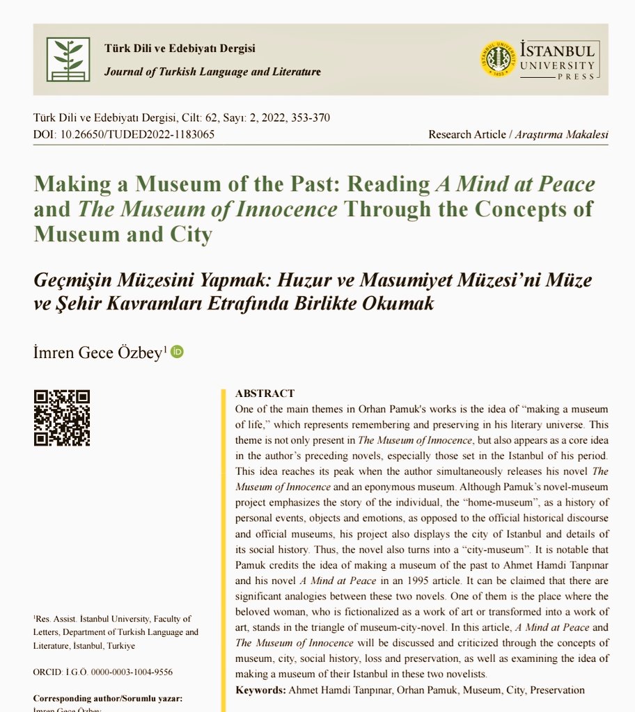 📍Huzur ve Masumiyet Müzesi irtibatıyla ilgili paylaşımlar yapılıyor.

Birkaç yıl önce iki roman arasında "dikkate değer ölçüde paralellik" bulunduğunu gösteren ciddi bir çalışma yayınlanmıştı. 

Pamuk 1995'teki bir yazısında geçmişin müzesini yapma fikrini Tanpınar’a ve Huzur'a