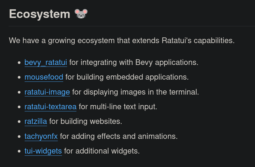 orhundev's tweet image. Over the past month, I have invited a bunch of open source projects into the @ratatui_rs organization 🐁

For a stronger TUI ecosystem, shared maintenance &amp;amp; closer collaboration!

Now all the rats have joined forces 🧀

github.com/ratatui

#rustlang #ratatui #tui #opensource
