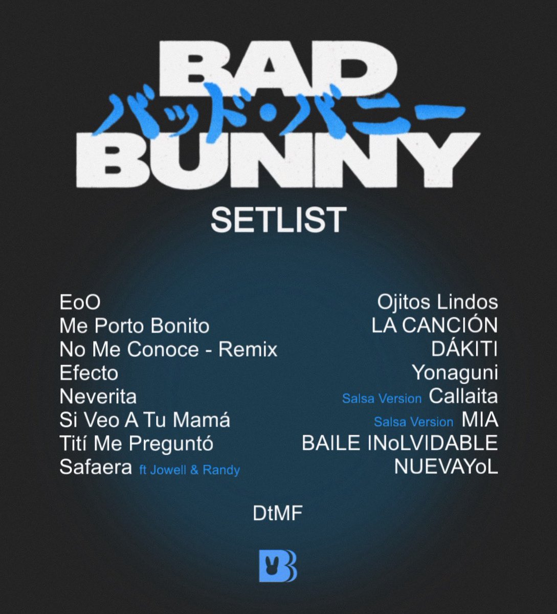 🐰 Bad Bunny 🎤 Billions Club Live | Tokyo, Japan 🎧 Setlist