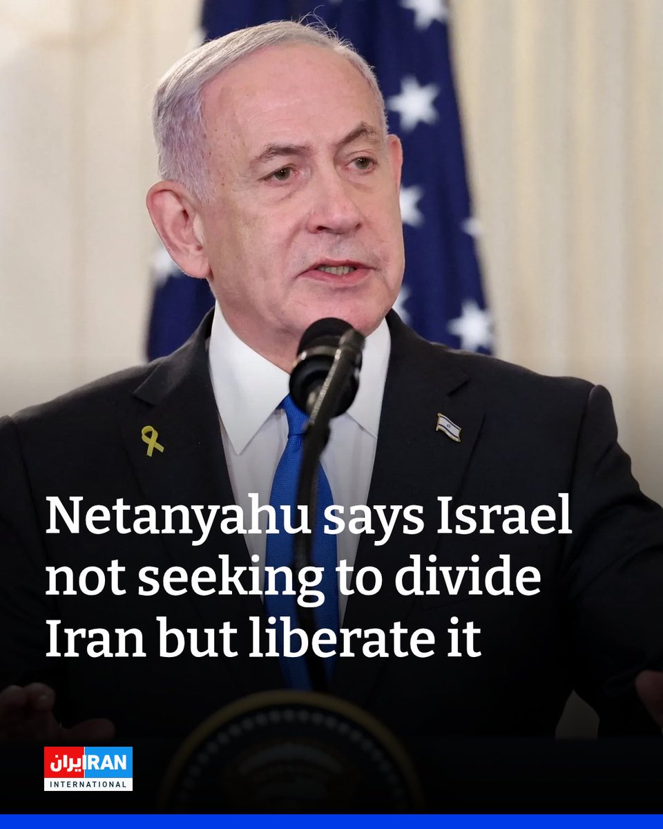 IranIntl_En's tweet photo. Israeli Prime Minister Benjamin Netanyahu said in a speech on Saturday that the Israeli-US operation "will create the conditions enabling the Iranian people to take their destiny into their own hands."

"We do not seek to divide Iran—we seek to liberate it, to free it from the yoke of tyranny and live with it in peace," he said.

"I believe that if you rise at the decisive moment, the day will not be far when Israel and Iran will once again be strong friends."
https://t.co/L35XogLWlE