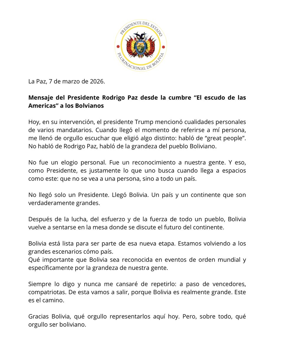 Oficina del Presidente Rodrigo Paz Pereira tweet media