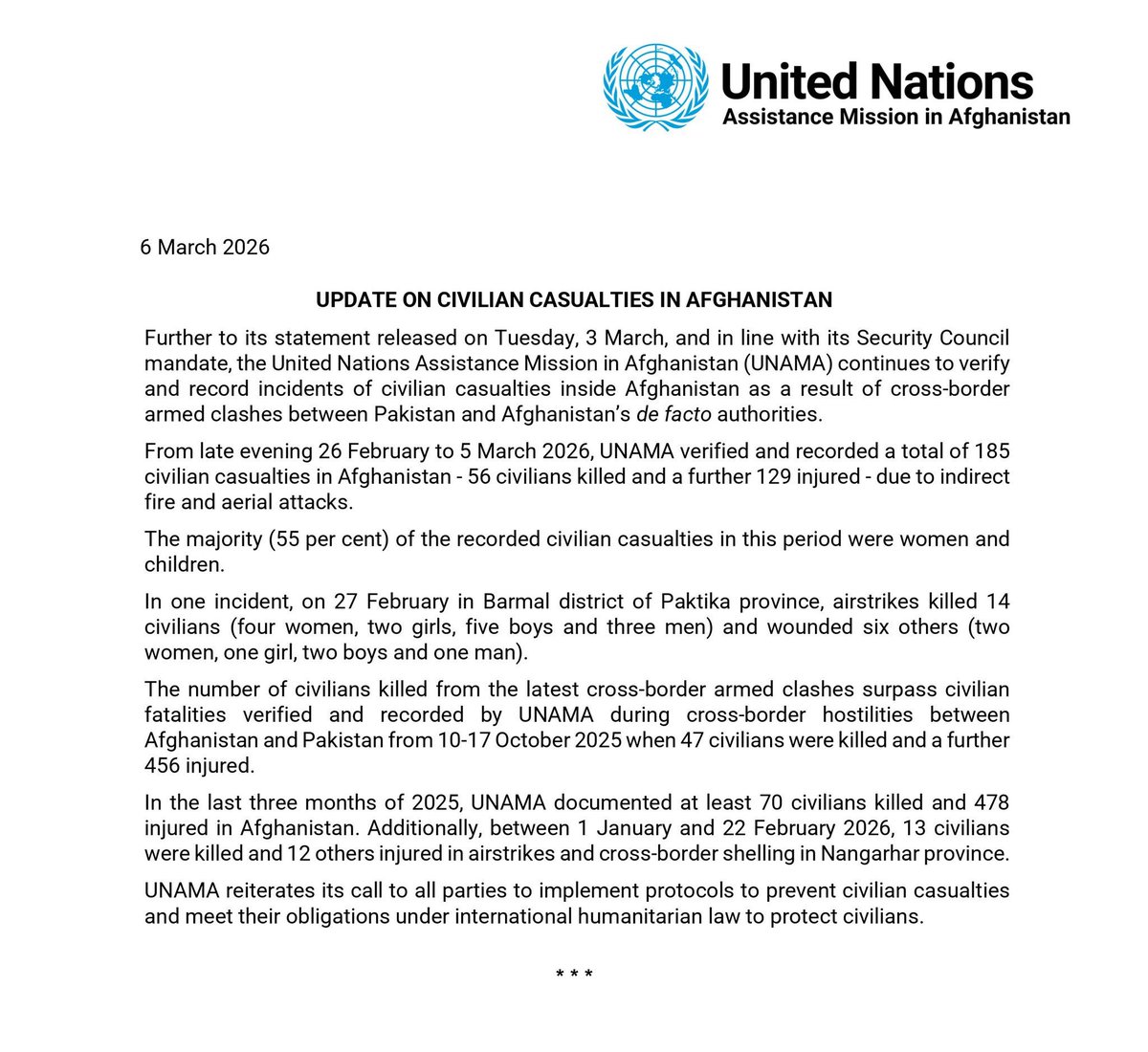 jahanzebwesa's tweet image. Recent Update on Afghan Civilians: According to the United Nations @UNAMAnews, Afghan women, children, and other civilians have continued to suffer, killed, injured, displaced with significant casualties reported over the past month.

#CivilRights #StopKillingAfghans #UN