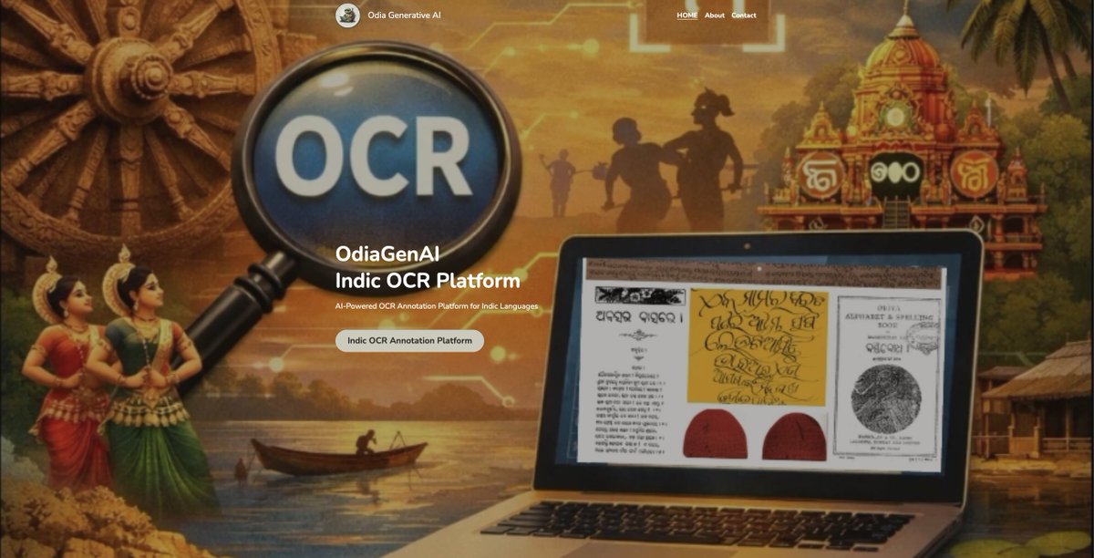 OdiaGenAI's tweet photo. 🚀 Introducing OdiaGenAI OCR – AI-powered OCR for Odia &amp; Indic Languages!

Join us in advancing AI-powered OCR for Indic languages!

🔗 Explore now: https://t.co/yKNFTna6JO

💬 We welcome feedback, experiments, and collaborations! https://t.co/IrlFNwJc4a