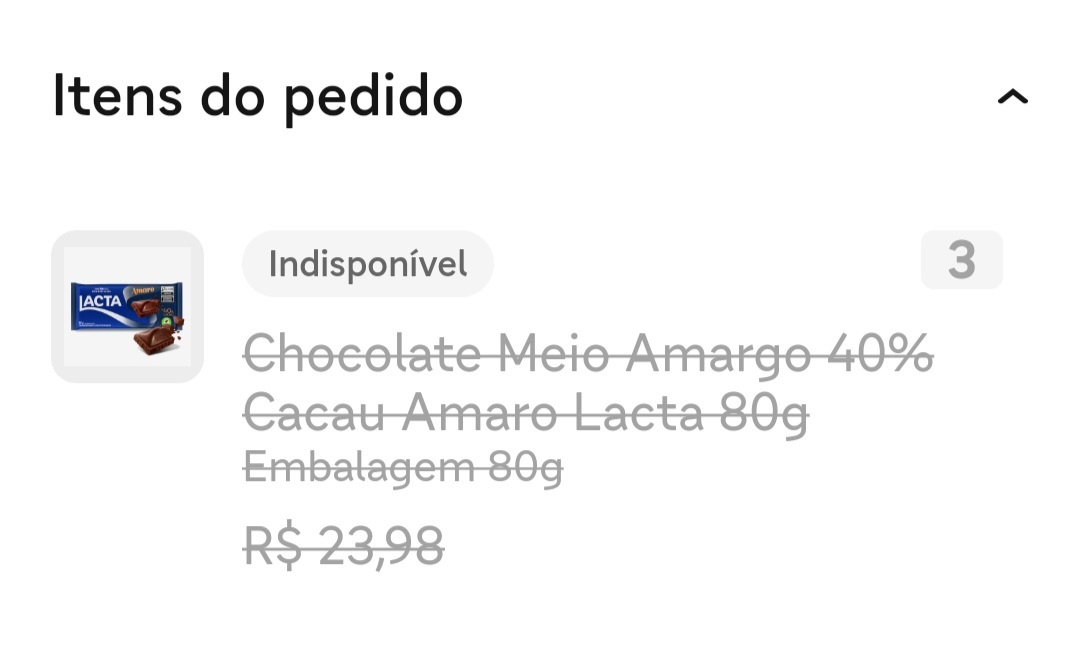 dwlanobrien's tweet photo. Fui comprar barra de chocolate no iFood (promo 3x2).
Tinha mínimo de R$60, então coloquei itens aleatórios no carrinho + cupom de R$25.

O ifood reembolsou as barras.

Resultado: 6 itens por R$14…
e um bolo sem cobertura pq a única coisa q realmente precisava não veio 🤡 https://t.co/XGXul3etwh