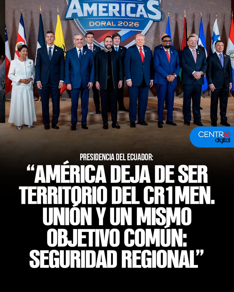 #ATENCION | “América deja de ser territorio del crimen. Unión y un mismo objetivo común: seguridad regional”, escribió la Presidencia de Ecuador en X tras la participación del presidente Daniel Noboa en la cumbre “Escudo de las Américas”, realizada en Miami, Estados Unidos,