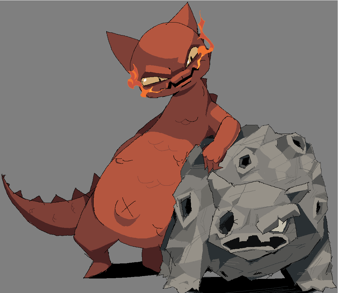 pyrophina and zaratana we did in a magma with a friend #mewgenics #mewgenicsfanart