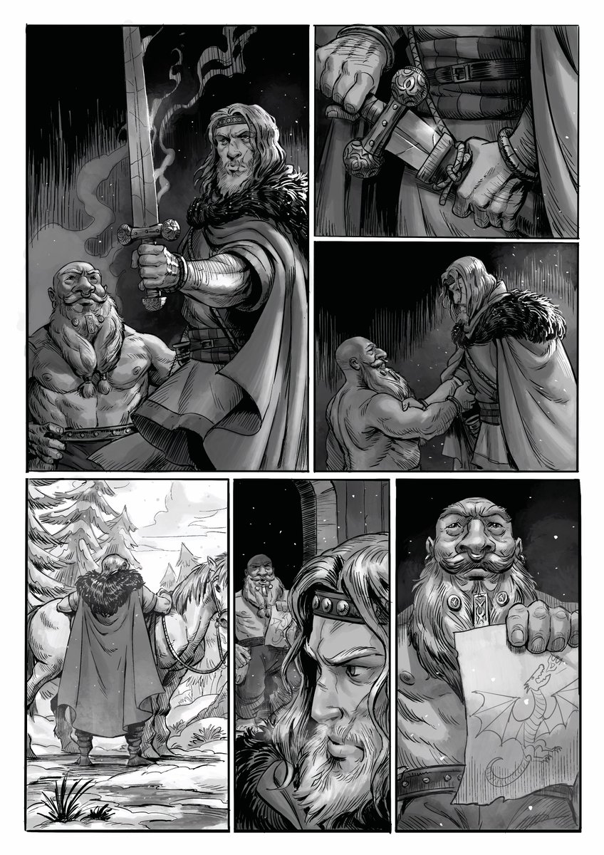 HazemAm55596440's tweet image. A wordless #viking fantasy comic I made loosely inspired by the Norse saga of the Volsungs. You can read the whole thing on my Artstation profile (link in my bio)
