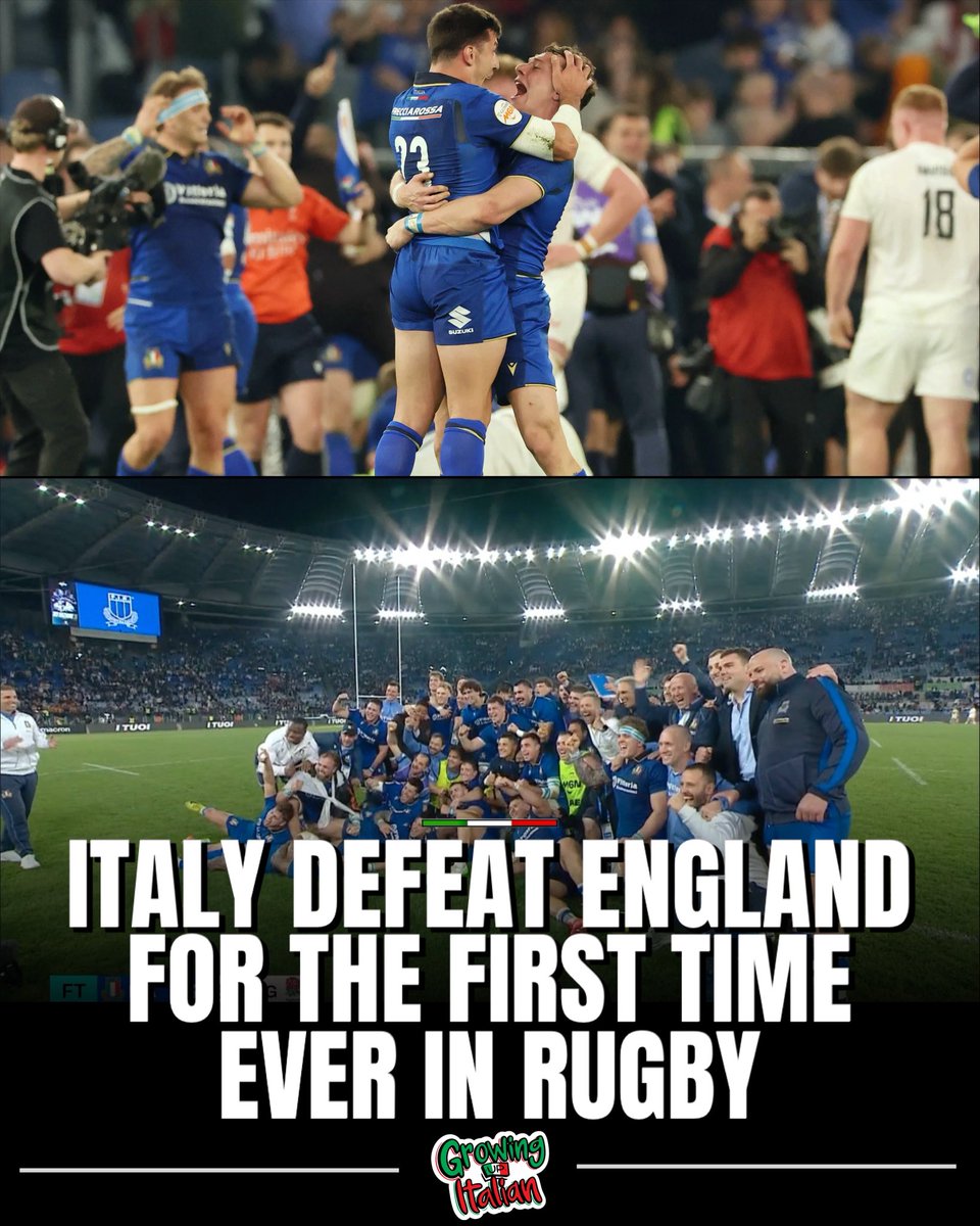 After 32 losses, Italy finally defeat England on the 33rd attempt. A historic 23–18 victory in Rome that Italian rugby fans will remember forever 💙🏉