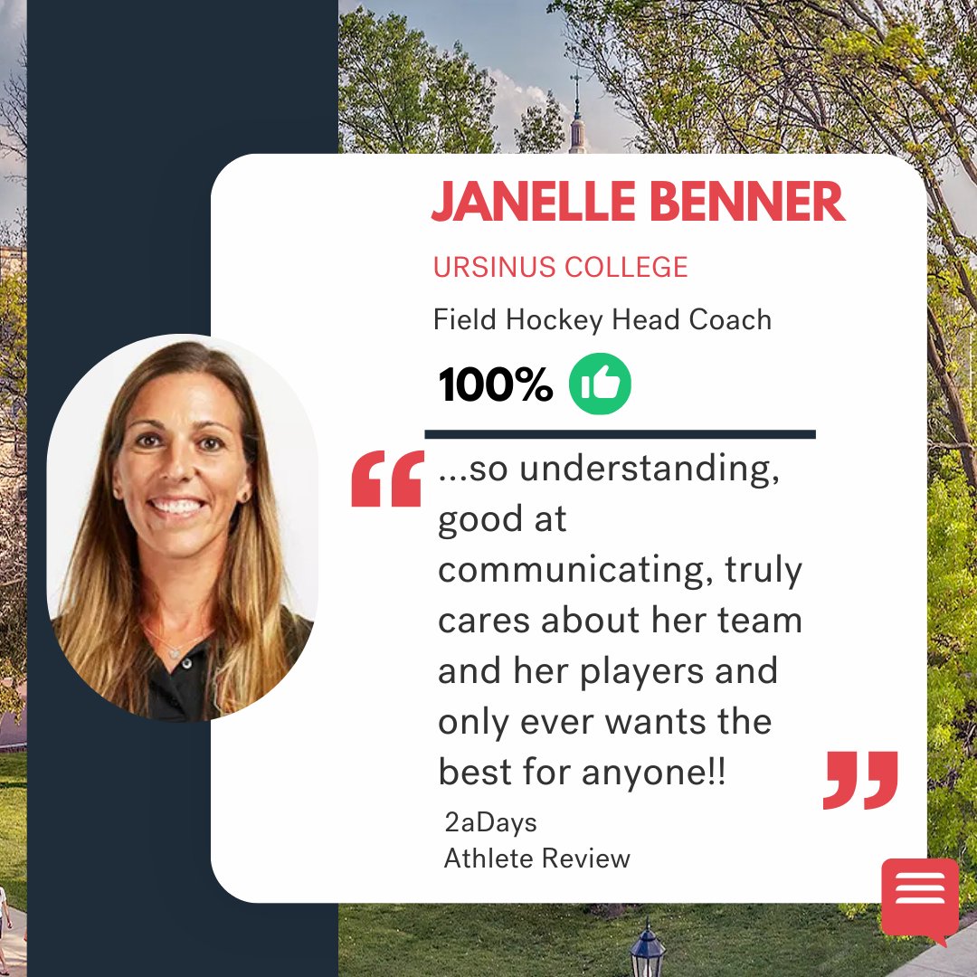 2aDays_Ratings's tweet image. Janelle Benner, Head Coach of @ucathletics #fieldhockey, got her first #2aDays review! The athlete describes her as a the"Best coach ever". Read the review and #rateyourcoach: bit.ly/47n1tsH

#collegesports #collegerecruiting #collegefieldhockey