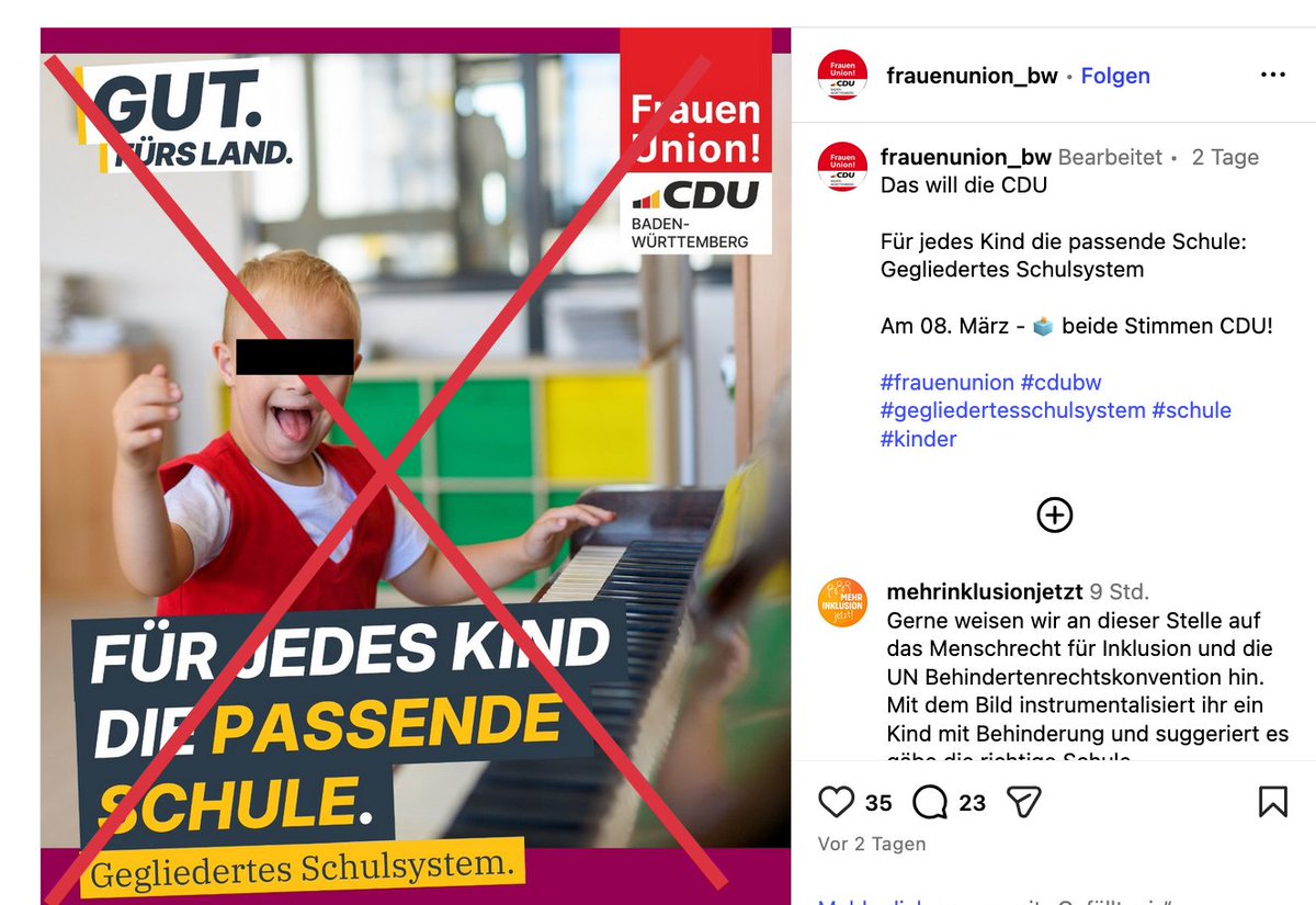 Glückwunsch <a href="/CDU_BW/">CDU Baden-Württemberg</a>. Wahlkampf mit dem Bild eines Kindes mit Trisomie 21, dem man das Menschenrecht auf Inklusion und Teilhabe nehmen will. Damit die "richtigen" Kinder nicht gestört werden. 
Ist das auch ein Hagelschaden?