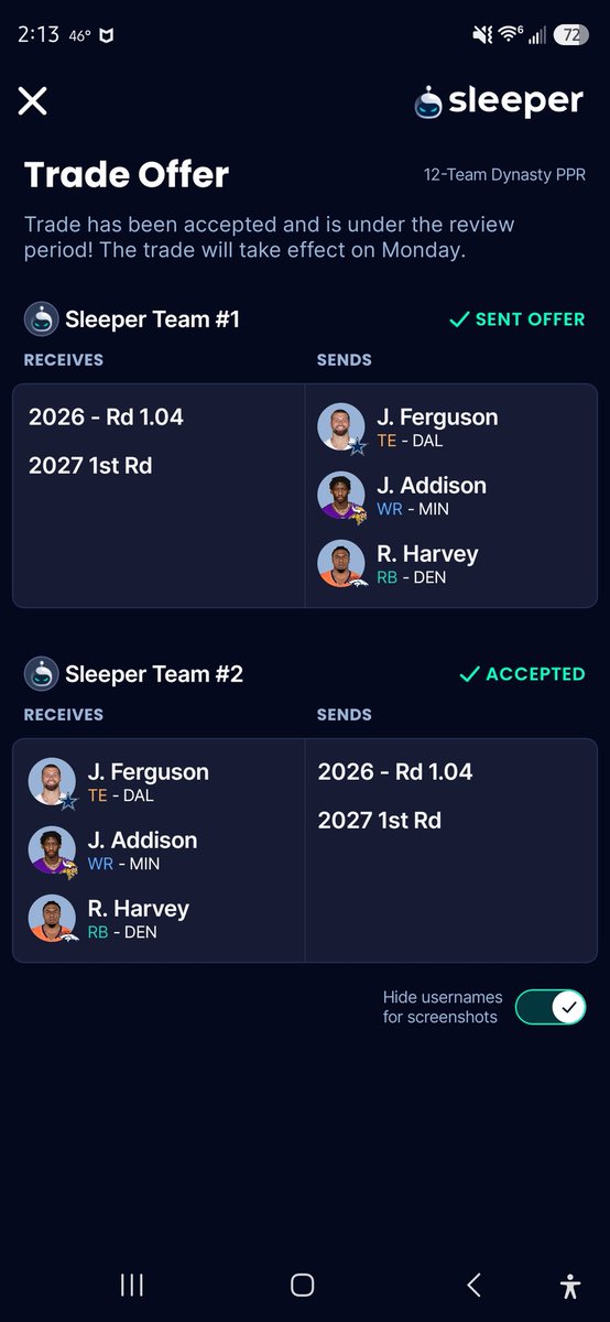 GeoffMonceret's tweet photo. @FFDynastyTrades thoughts? I now hold the 1.04 and 1.06 this year and 2 1's next year. https://t.co/sGHiiJErsD