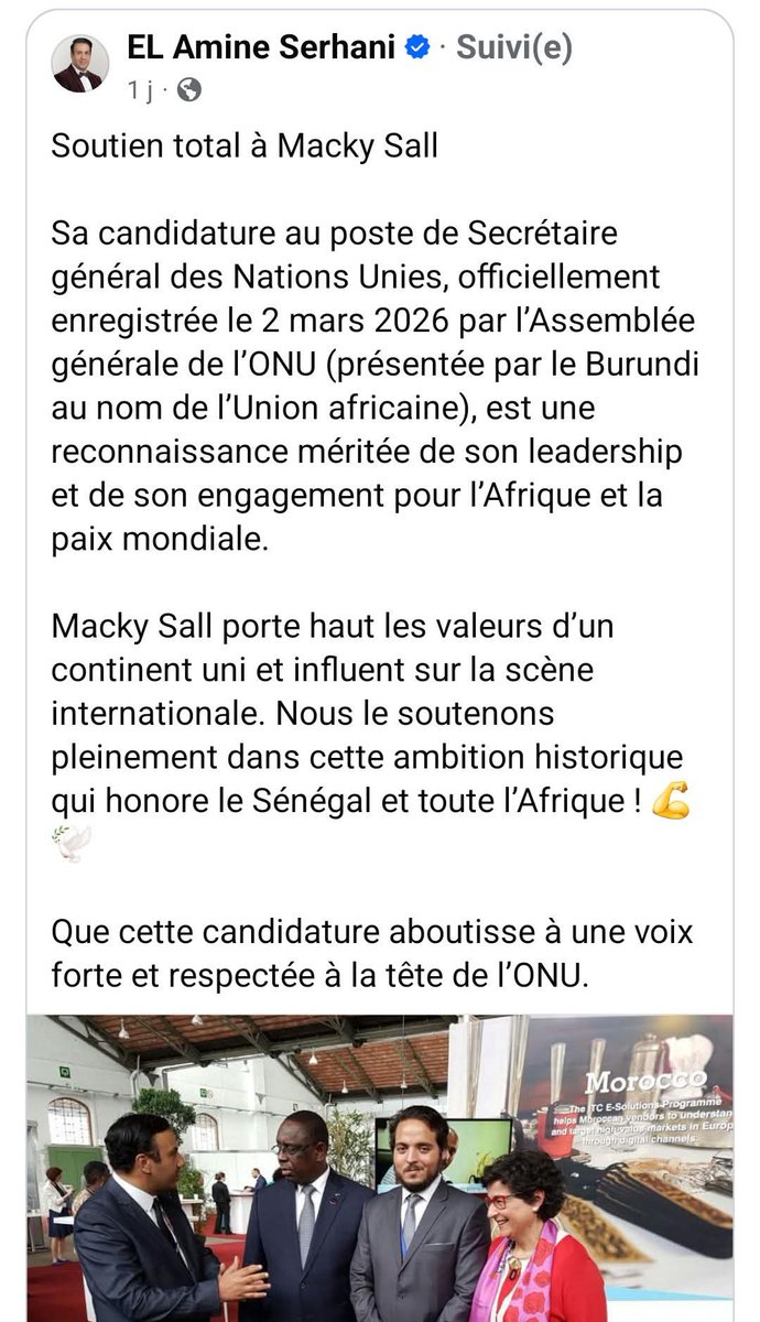 ababacarDoucou4's tweet photo. Pour l'histoire 

Macky SALL SG de l'ONU, j'y crois fermement https://t.co/ul6HujeX6y
