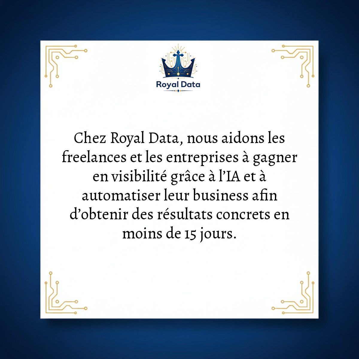 royaldata_'s tweet photo. Un business visible attire plus d’opportunités.

Royal Data accompagne freelances et entreprises avec des solutions basées sur l’intelligence artificielle et l’automatisation.

Fais défiler les affiches pour découvrir nos services. https://t.co/dDeHzc3LCa