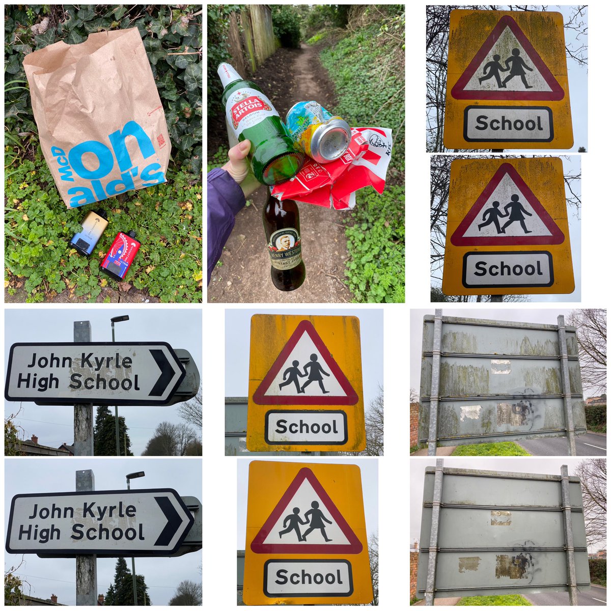 sabrown134's tweet image. 7th March - popped into town this morning, found some @McDonaldsUK litter (and 2 #vapes) in Kings Acre (upper) carpark (vapes will be ♻️) then this afternoon, popped out for some #SignCleaning 🧽 (obviously litter picking, and binning on my way) 2 glass bottles #PainInTheGlass ⬇️