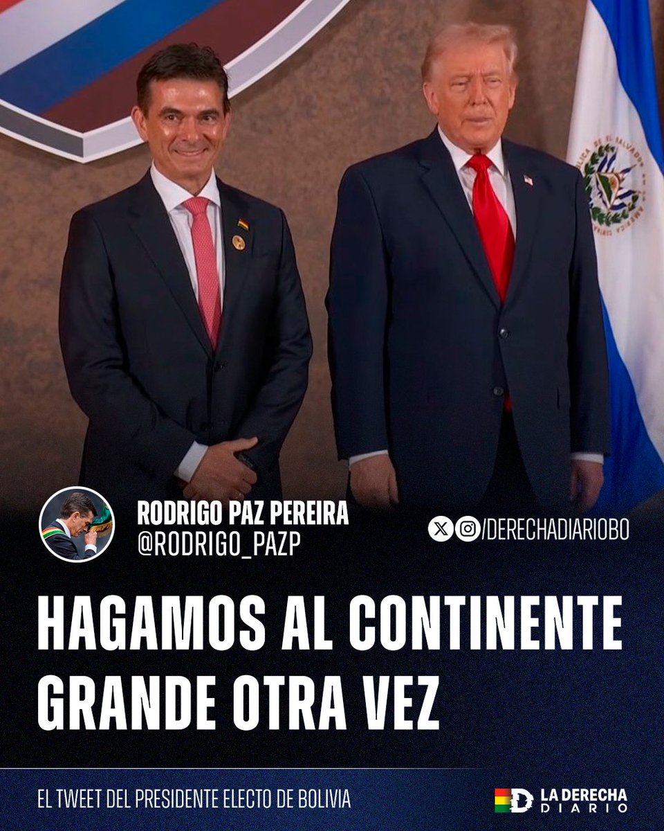🚨🇧🇴🇺🇲 | Desde la cumbre "Shield of the Americans" en Miami, el presidente Rodrigo Paz hizo el llamado para impulsar el desarrollo del continente, lejos de cualquier influencia socialista.

"Hagamos al continente grande otra vez".