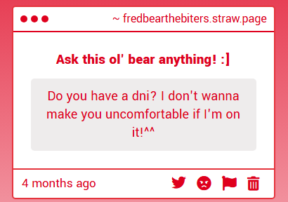 HungryGoldBear's tweet photo. Gonna post this out of the thread because people tend to ask this a lot!
It's mainly a basic DNI
yknow like no pedos, homophobes, racists, but also no trump supporters please. If you support trump get AWAY from my account. https://t.co/HMuiqX8aq5
