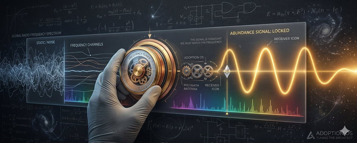 IQalamkar's tweet photo. The signal is constant. Abundance is already broadcasting." 📡✨But if your receiver isn't tuned to the right frequency, all you hear is noise. A Success isn't about the signal reaching you—it’s about you becoming the receiver that can catch it. Adoption OS is the tuning dial. Polymathy is the antenna. If you want the life, you have to match the frequency. ⚡️#AdoptionOS #Mindset #Frequency #Abundance