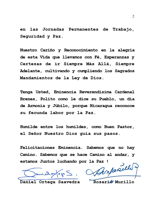 🔴 FELICIDADES CARDENAL DE SU PUEBLO

 Mensaje de Cariño y Gratitud del
Copresidente-Comandante Daniel, y la Copresidenta Compañera Rosario,
a Su Eminencia Reverendísima Cardenal Leopoldo José Brenes, en sus 77 Años de intensa y fructífera Vida.