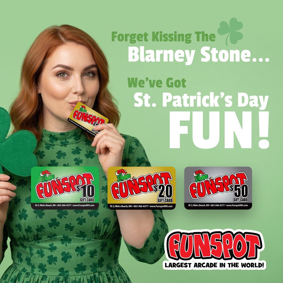 funspotnh's tweet image. 🍀 The luck of the Irish leads straight to Funspot! 🎮

Give the gift of arcade excitement this St. Patrick’s Day with a Funspot gift card! 🍀

🎁 Get yours today! FREE SHIPPING!
funspotnh.com/giftcards/

#FunspotNH #StPatricksDay #ArcadeFun #Pinball