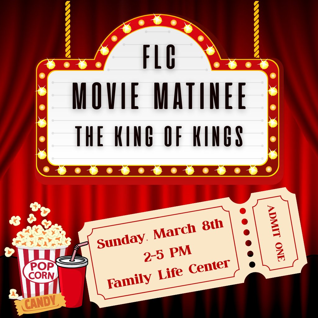 GDLC_Church's tweet photo. 🎥 TOMORROW! 🎞️
2-5 PM
Bring the family and join us for The King of Kings in the FLC! Experience the story of Jesus through the eyes of a child as his father tells him a bedtime story 📖 https://t.co/tigFeYtI0h