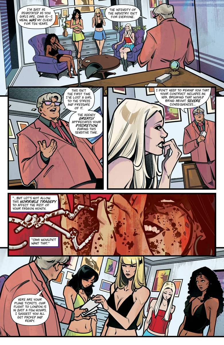 IDWPublishing's tweet photo. "The runway calls… but so does something darker in Smile: For the Camera #2, which continues the models’ glamorous, gory descent into insanity."
See more with @bdisgusting: https://t.co/F00pQZPPB7
Pre-order #SmileForTheCamera at LCS by 3/09!
#SMILE #IDWDARK #Horror #NewComics https://t.co/DgyBgk3aRc