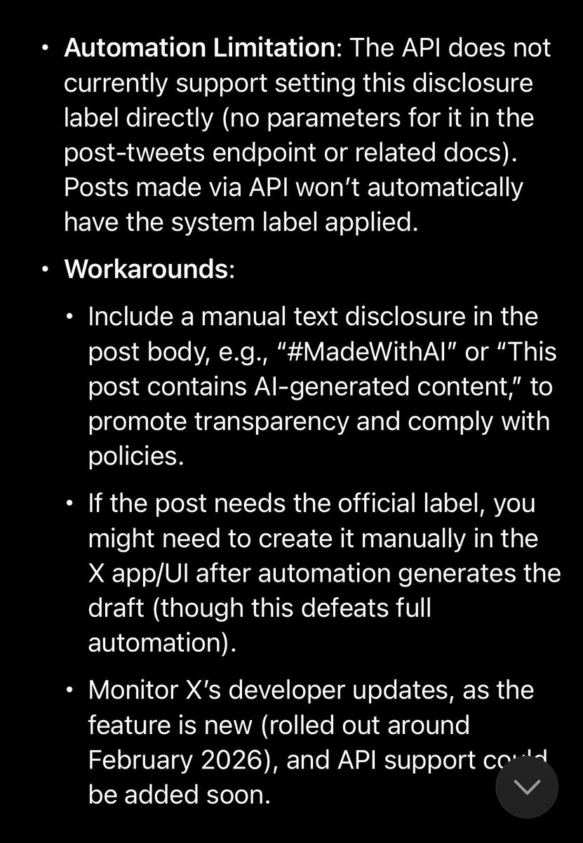 IGLIVISION's tweet image. A story in 2 parts… 😘

Yo @nikitabier this UX is awful.

1. There no way to automate the feature that discloses ai automation ?

2. @elonmusk has stated that #hashtags shouldn’t be used anymore.

Can we get an @xai API endpoint for this?