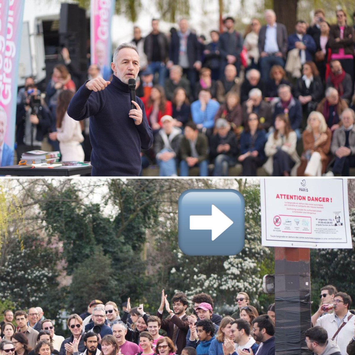 mtwit75's tweet photo. Ça ne s'invente pas : la Ville de Paris avait accroché un panneau "attention danger" sur le lieu de l'intervention d'#EmmanuelGrégoire aujourd'hui. https://t.co/fpTUPc0lkz