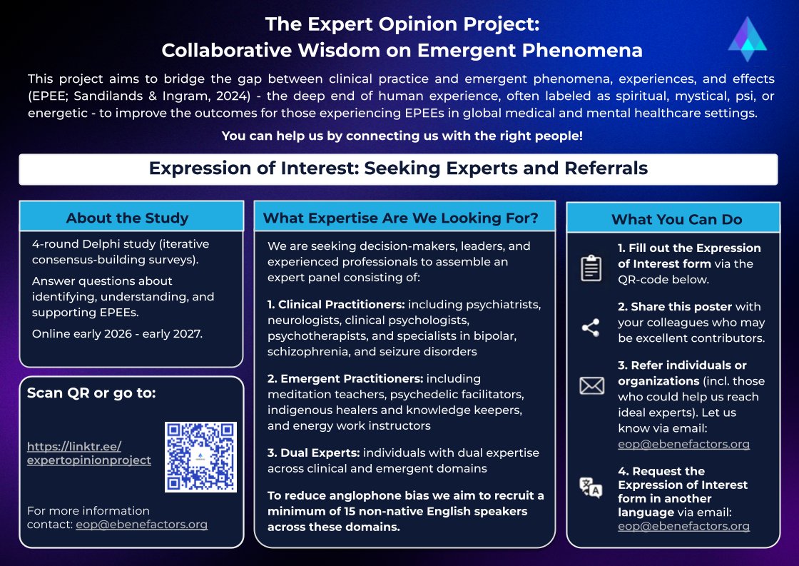 the_emergent's tweet photo. Mystical experiences. Psychedelic states. Energy phenomena. Spontaneous awakenings. How could the clinical mainstream be a better support? We're looking for experts to answer this 🔥
Know someone with 10+ years supporting others in these experiences? Share our poster or apply https://t.co/D5rwfQe7jd