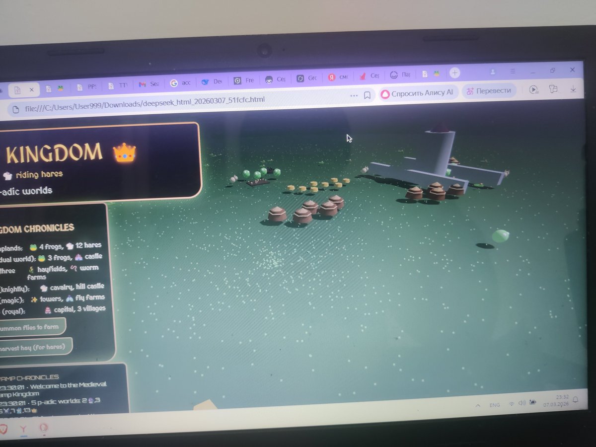 YuriiZhuk01's tweet photo. 🐸 FROG KINGDOM — Medieval Swamp Metaverse
🐸👑
#FrogKingdom #GameDev #IndieGame #MathArt #Metaverse #ThreeJS #pAdic #MedievalFantasy #ProofOfConcept #TTVLab https://t.co/MfwqlvVMHP