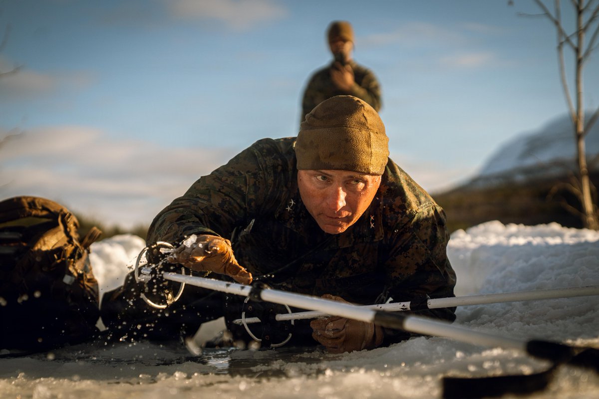 USMC's tweet photo. #Marines with @2dMarDiv complete the cold plunge in Setermoen, Norway. 

The cold plunge is part of the cold weather training conducted by NATO partners and allies in preparation for exercise Cold Response 26. 

A key component of NATO's enhanced vigilance activity, Arctic Sentry, Cold Response 26 is a Norwegian-led winter military exercise designed to enhance collective defense capabilities and ensure U.S. readiness to rapidly deploy and seamlessly operate alongside NATO Allies in challenging arctic conditions.

#MarineCorps #USMC #SemperFi