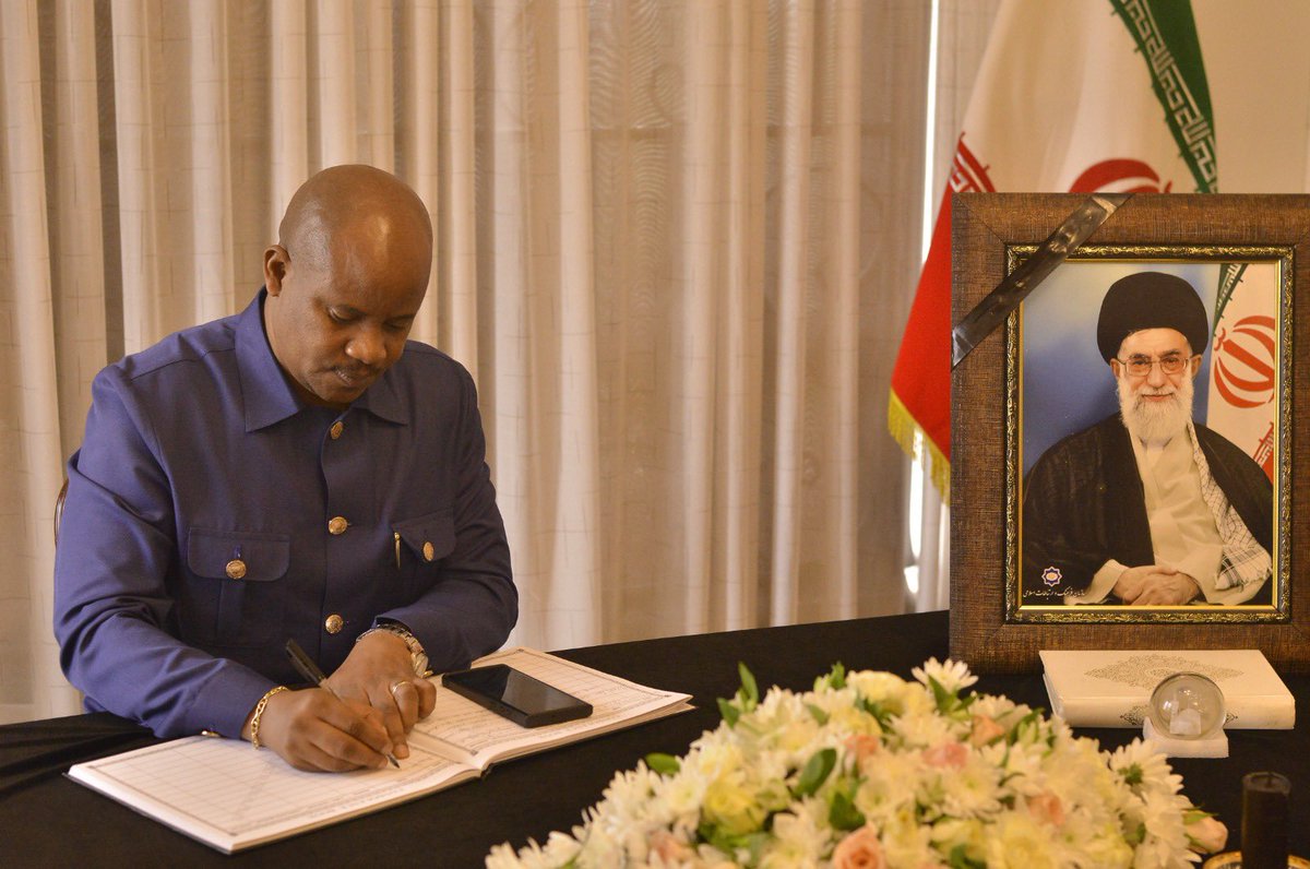 BurundinKampala's tweet photo. H.E. Brig. Gen. Jules Ndihokubwayo, Amb. of the Republic of #Burundi to #Uganda signed the condolence book opened at the Embassy of the Islamic Republic of Iran to Burundi, with residence in Kampala, #Uganda following the death of the Eminence Ayatollah Seyyed Ali Khamenei, the Supreme Leader of the Islamic Republic of #Iran.