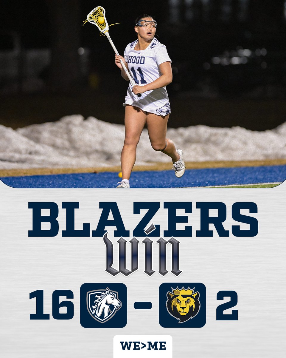 HoodBlazers's tweet photo. BLAZERS WIN ‼️

Hood College rolls past King's College (Pa.) with a dominant performance!

Senior Julia Gregory scored her 100th career goal 

Menna Salem led the Blazers with three goals, while Maggie Merrill added two goals &amp; two assists!

#WeOverMe #BringYourBest #MAClax https://t.co/fyJ3bLaRxv