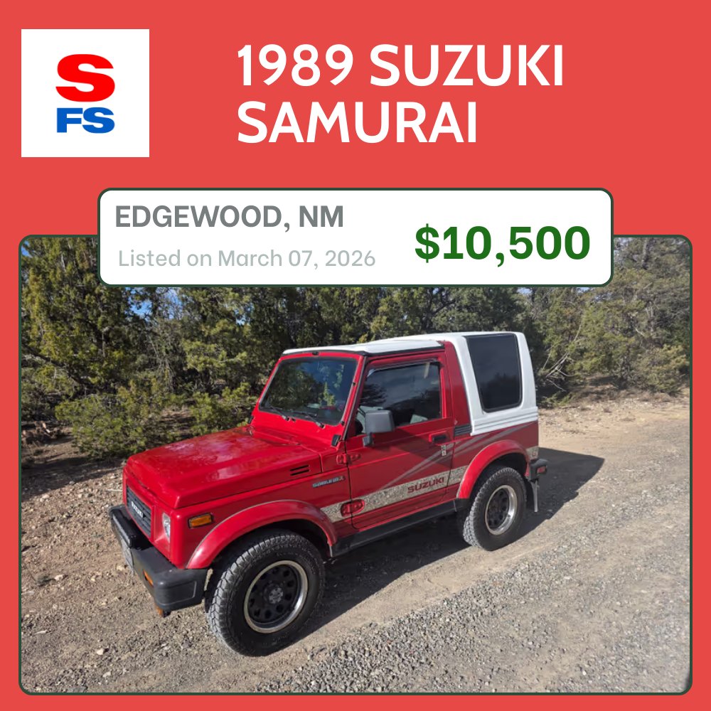 samuraiforsale's tweet image. 1989 SUZUKI SAMURAI in EDGEWOOD, NM
marketplace.samuraiforsale.com/listing/1989-s…

#suzukisamurai #samuraiforsale #zuki