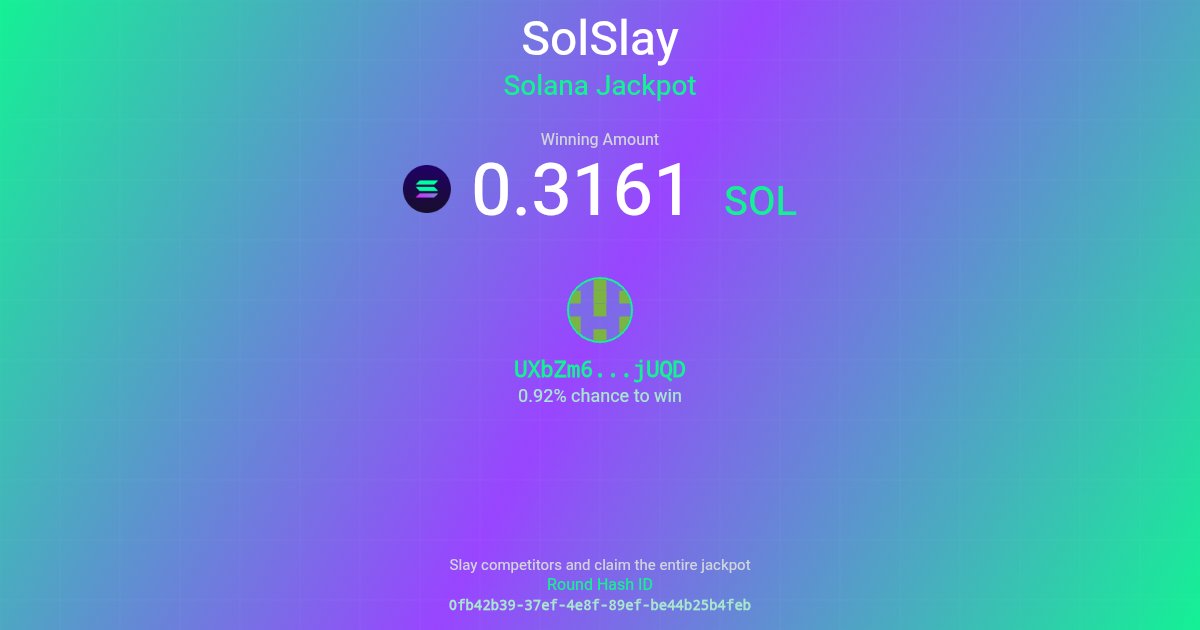 🟢 Lucky of the day on Solana Jackpot

🎊 Congrats to today’s luckiest Solana Jackpot winner.

🏆 Winning Amount: 0.3161 $SOL
💸 Entry Bet: 0.0029 #SOL
🔁 Round: 0fb42b3...4feb
👤 Winner: UXbZm6...jUQD
📊 Winning Chance: 0.92%

👏 Well played and congratulations on the win!

🏆