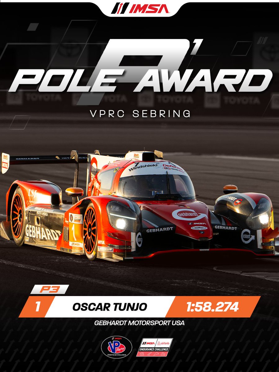 IMSA's tweet photo. Congratulations to the Pole Award Winner for the first VP Racing SportsCar Challenge Airbnb Endurance Challenge Race of the season! 

Catch Green Flag on IMSA YouTube tomorrow at 10:50am! 

Link Here: https://t.co/wcTYYPFqNQ https://t.co/Zmcfoi3Lfq