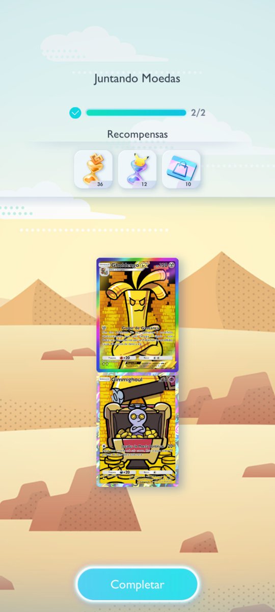 😁😁 2° Escolha 24 horas da coleção que me apareceu, e novamente o Gholdengo EX Rainbow, só que agora acertei! 2° acerto duas estrelas seguidos.

✅ E de quebra ainda completei a missão especial.

#PokemonTCGPocket